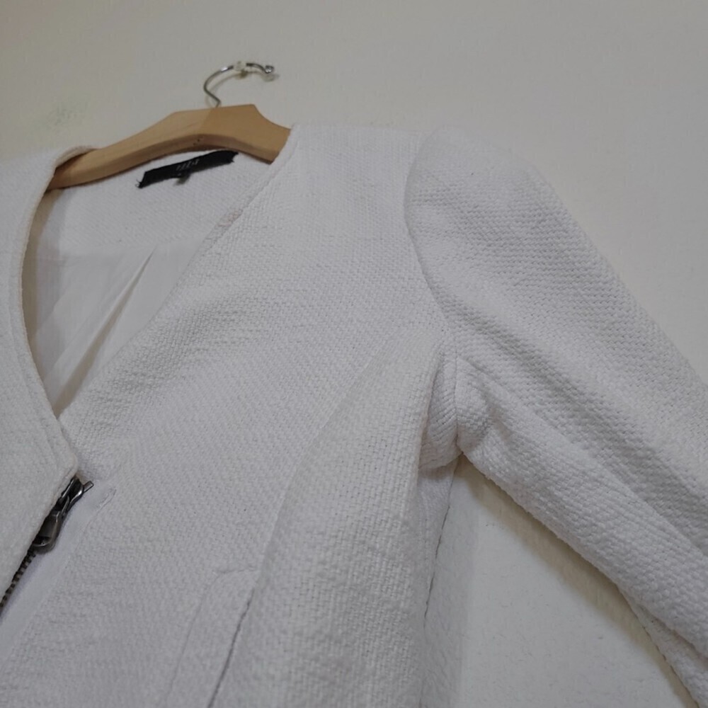 TIBI NY 100% Cotton Cropped Asymmetrical Knit Moto Jacket White 6 Quirt Luxury - Picture 11 of 16
